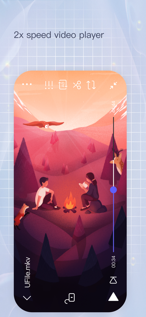 Interfaz del reproductor de video de la aplicación Files Go con controles de velocidad de reproducción