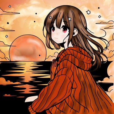 anime girl beside sun set