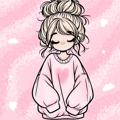 girl with baggy sweatshirt and messy bun