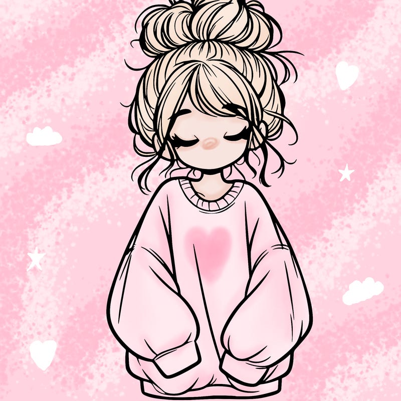 girl with baggy sweatshirt and messy bun