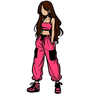girl in baggy pants crop top and long hair
