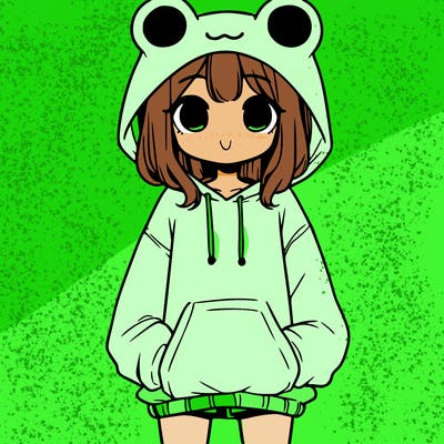 girl with baggy sweatshirt and frog hood