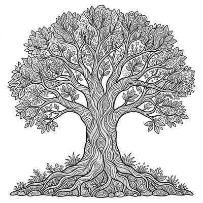 Immerse yourself in the serene beauty of this adult dot work tree coloring page. Featuring a majestic tree intricately detailed with mesmerizing patterns, it offers a truly engaging and relaxing artistic escape.