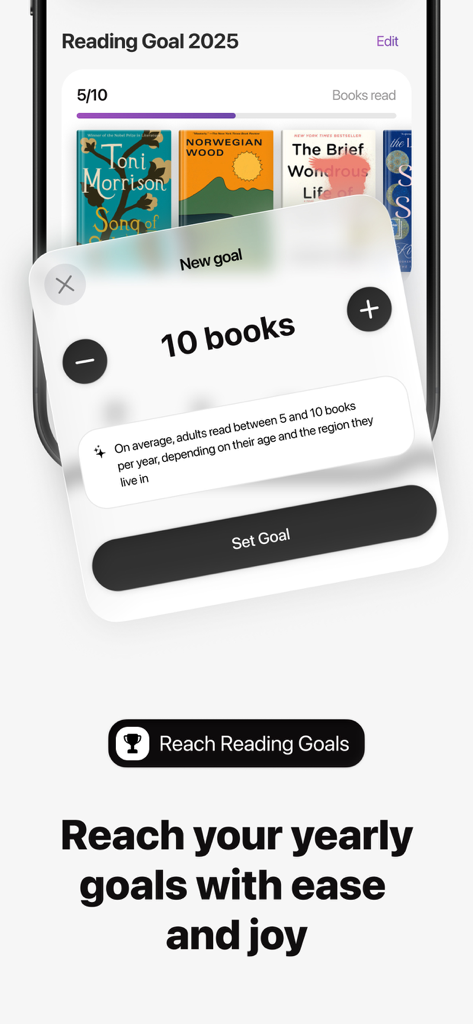 Library of me | Book tracker - A mobile interface for setting and tracking yearly reading goals in a minimalist book tracker app