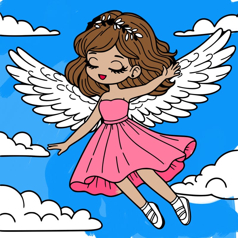 a woman flying with wings