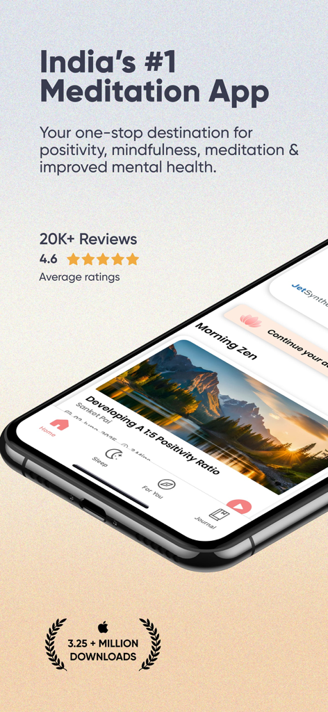 ThinkRight: Meditation & Sleep - A smartphone displaying the ThinkRight meditation app interface with text highlighting it as a top choice for mindfulness and mental health.