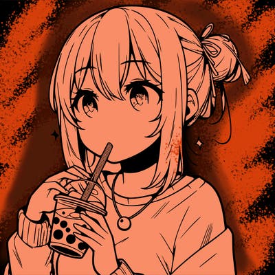 manga character drinking boba