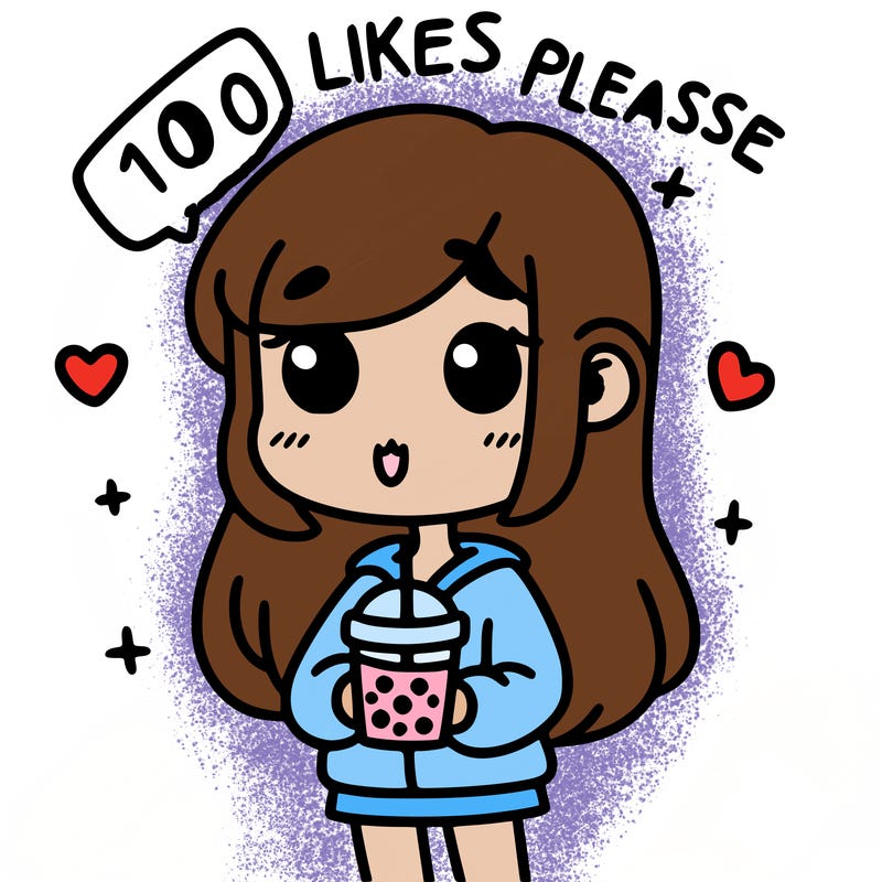 girl holding boba while saying 100 likes please