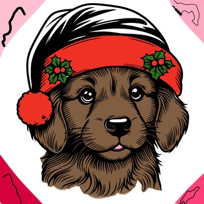 realistic dog wearing a santa hat