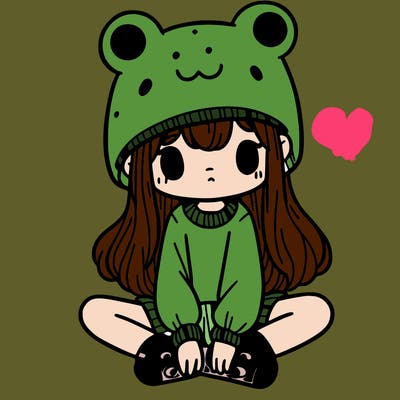 a girl wearing a frog hat and some frog socks