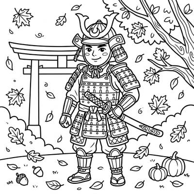 Journey to ancient Japan this autumn with our charming Shogun coloring page! Kids will love bringing this brave samurai and his fall surroundings to life with their favorite colors.