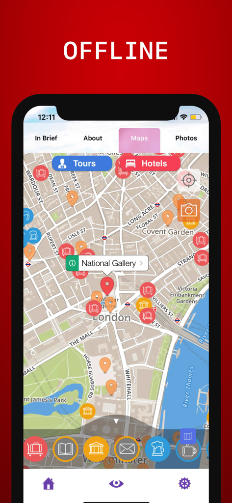 London Travel Guide with Map - 여행 가이드 앱의 관심 지점 및 랜드마크를 표시하는 중앙 런던 오프라인 지도