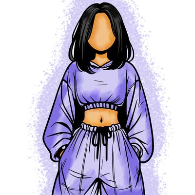 realistic girl faceless with baggy pants and a crop top