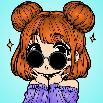 manga girl with hairbuns and sun shape sunglasses