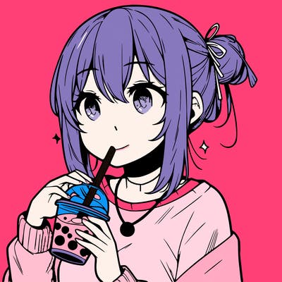 manga character drinking boba