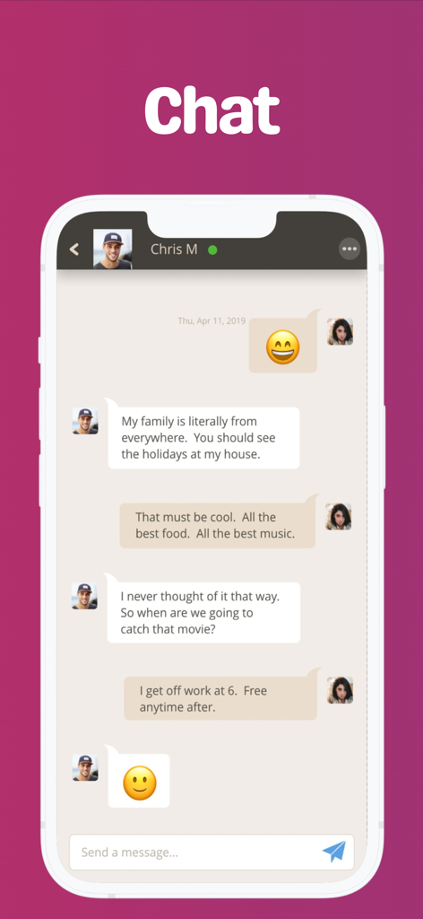 INTL - International Dating - A smartphone displaying the chat screen of the INTL international dating app with a conversation between two users.