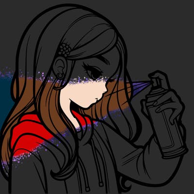 a realistic girl spray painting