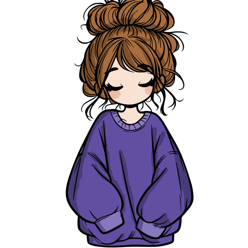 girl with baggy sweatshirt and messy bun