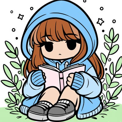 girl in oversized hoodie reading a book
