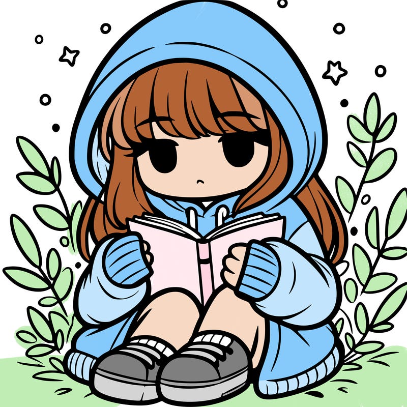 girl in oversized hoodie reading a book