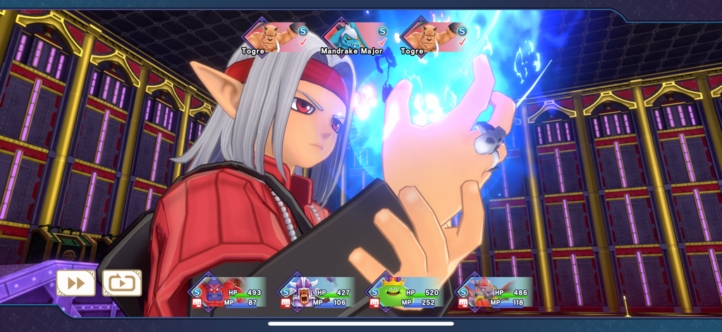 DQM: The Dark Prince - Psaro che usa la magia in una battaglia a turni in Dragon Quest Monsters The Dark Prince