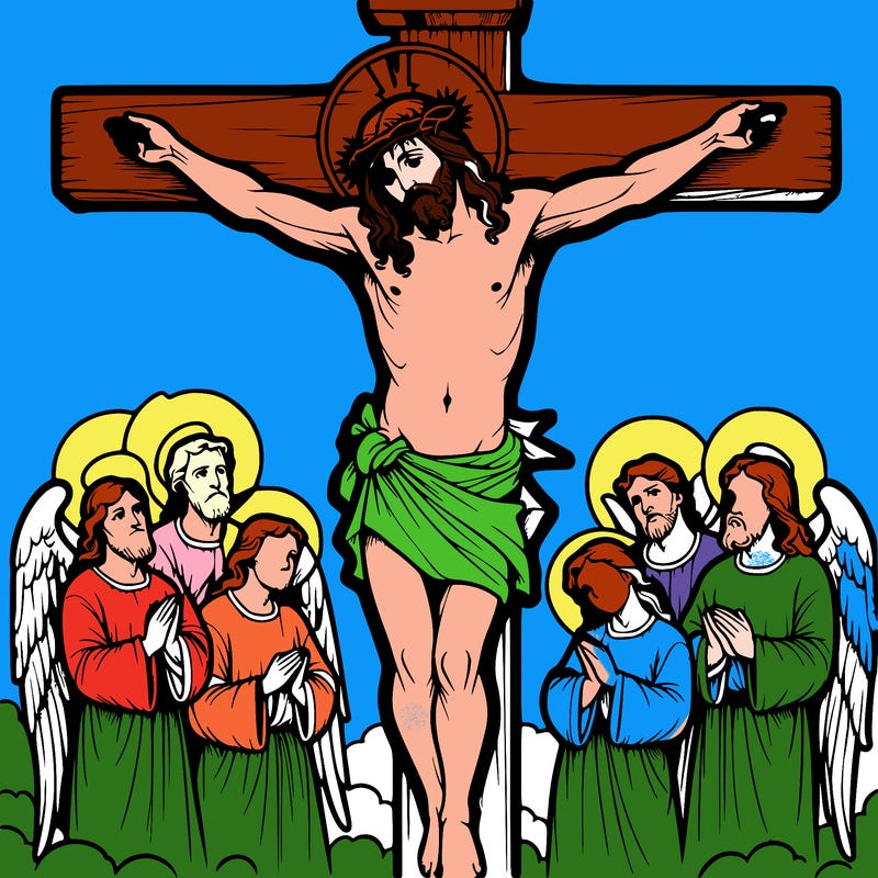 jesus on cross with angels around him realistic