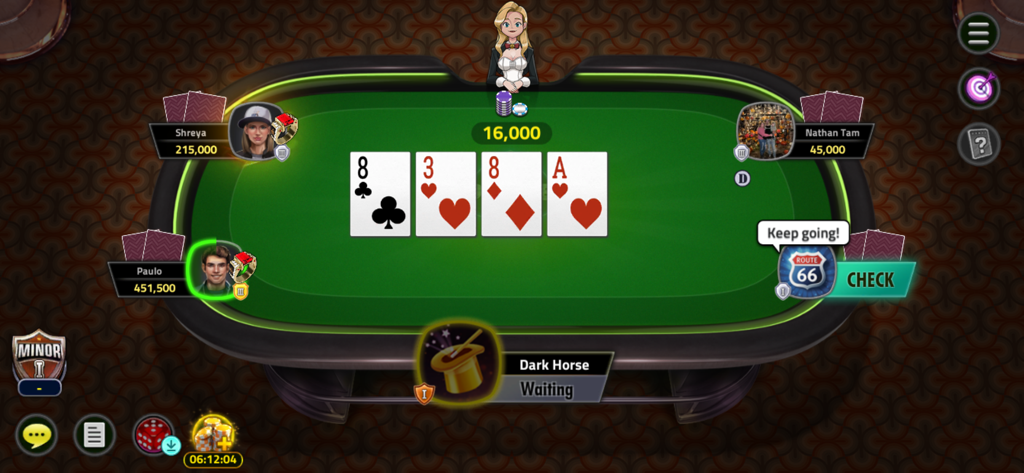 House of Poker - Texas Holdem - Gameplay de Texas Hold'em montrant une table de poker avec des joueurs et des cartes communes dans House of Poker