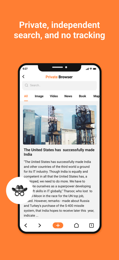 Video downloader with VPN - Private browser interface with no tracking and incognito mode features.