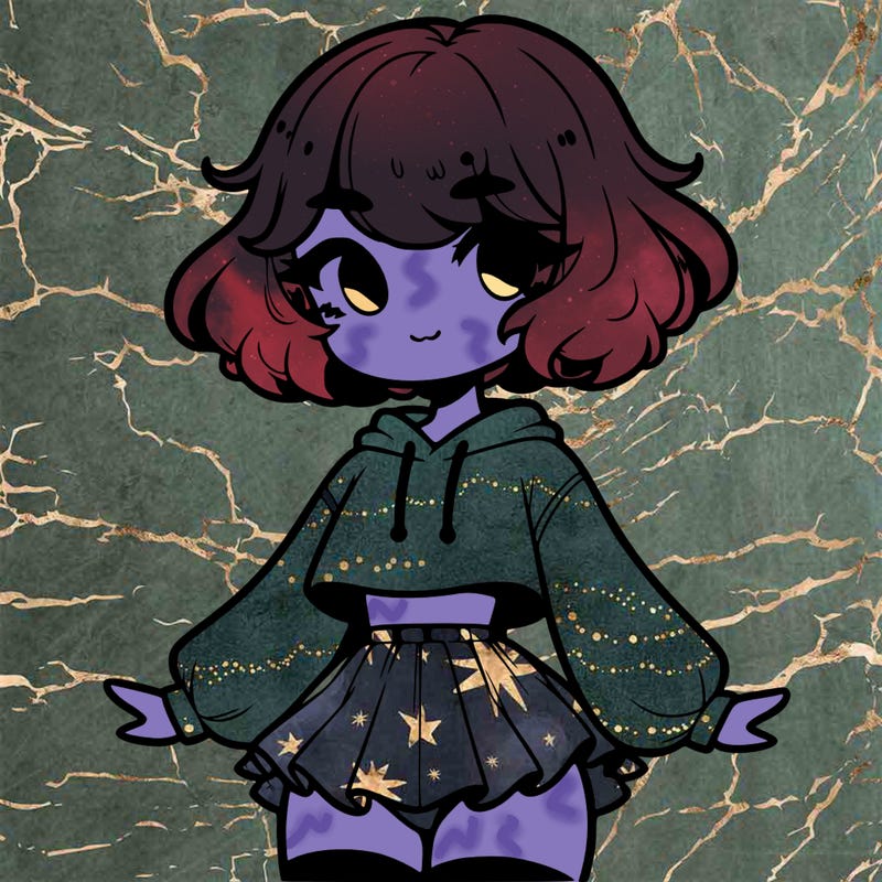 cute femboy with short, fluffy hair that softly frames their face, wearing a cropped hoodie, paired with a flouncy short skirt, and thigh-high stockings