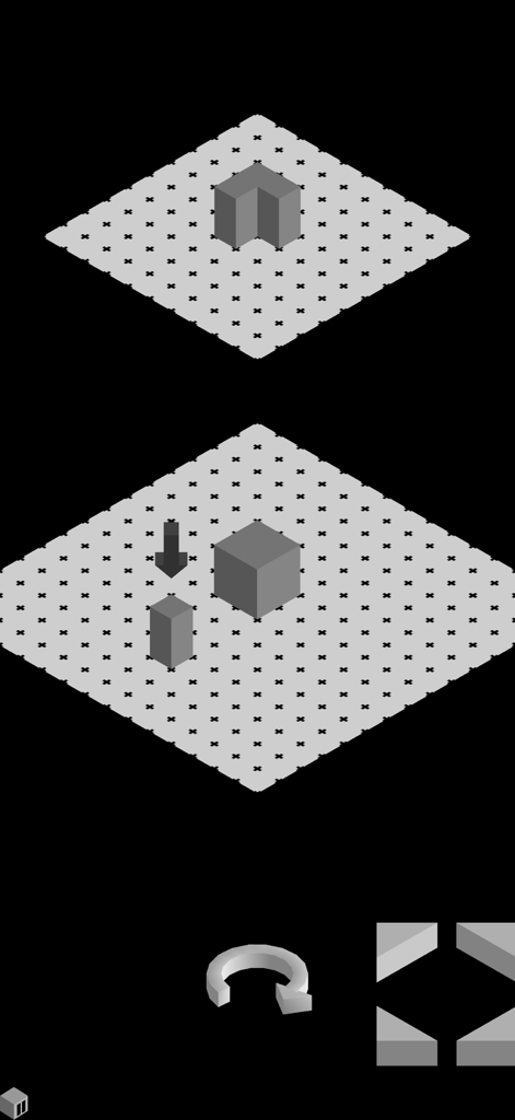Boolean! - Minimalist isometric logic puzzle gameplay from Boolean! showing gray cubes on a grid