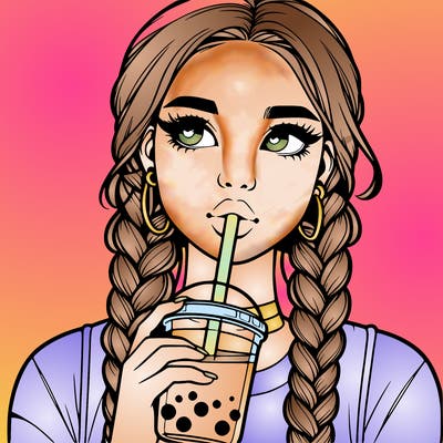 realistic girl with braided hair drinking boba