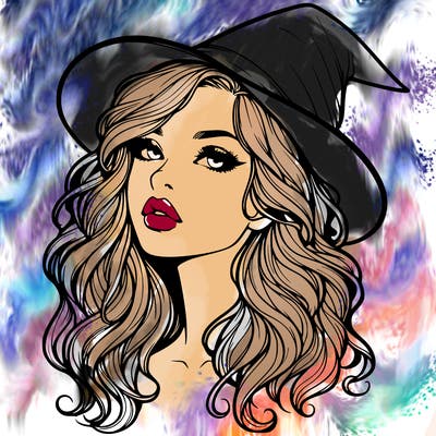 realistic witch girl with wavy hair and lips