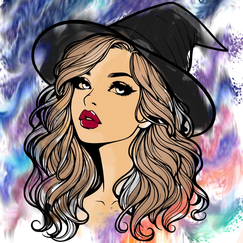 realistic witch girl with wavy hair and lips