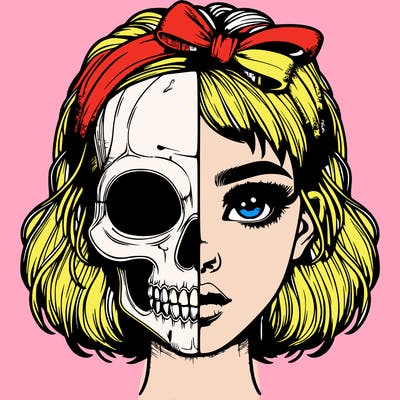 realistic girl with half skull mask