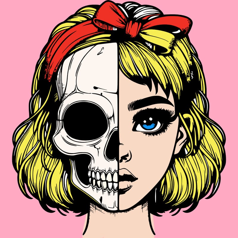 realistic girl with half skull mask