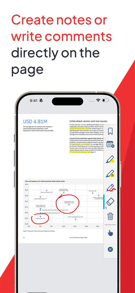 Smartphone screen displaying Diligent Boards annotation tools on a corporate report