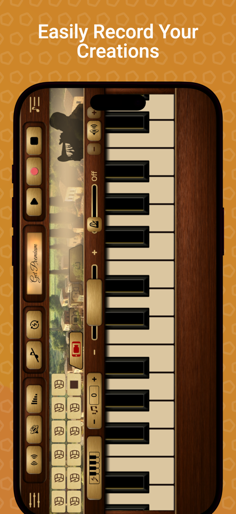 Zurna Sim - Interfaz de grabación de la aplicación Zurna Sim con un teclado musical y controles de audio profesionales.