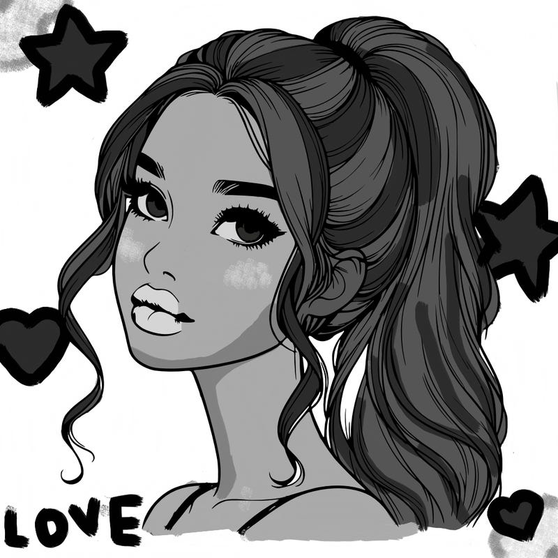 realistic girl with a ponytail on her hair and lips