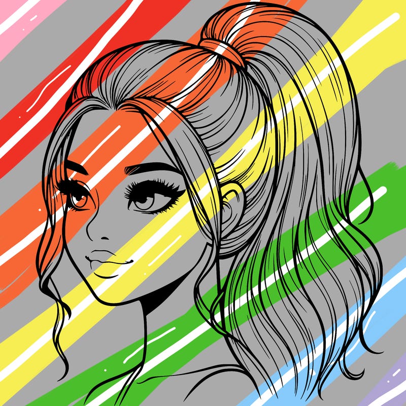 realistic girl with a high ponytail