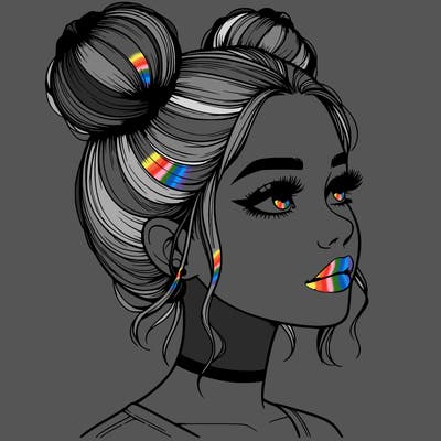 realistic girl with buns on the top of her head