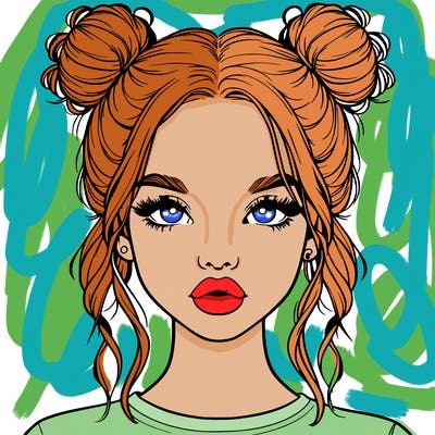 realistic girl with two buns in hair and lips