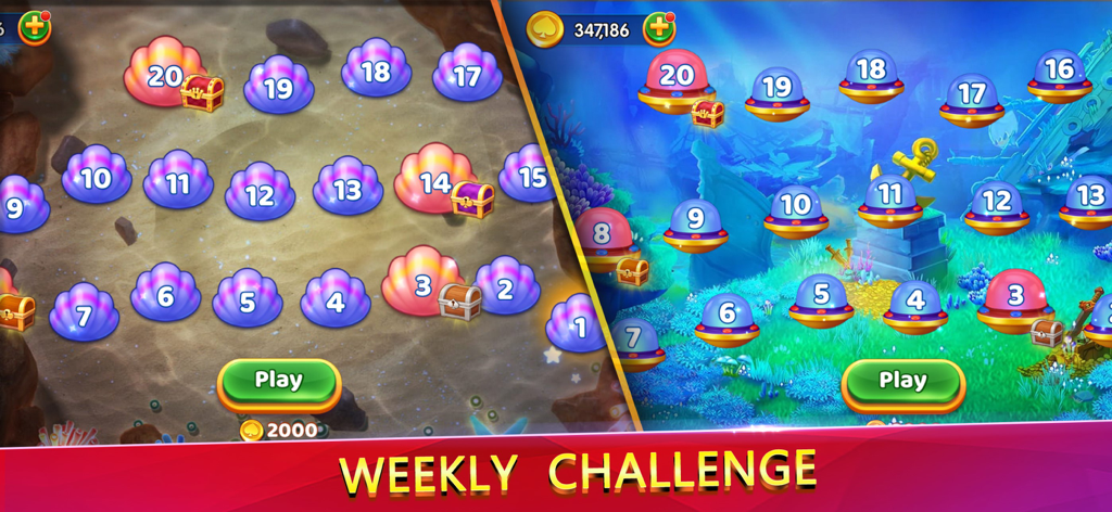Solitaire UnderSea Tripeaks - Weekly challenge level map in Solitaire UnderSea Tripeaks