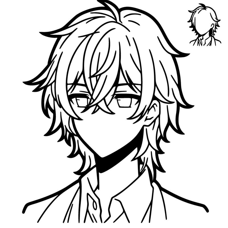 anime boy with shoulder length hair