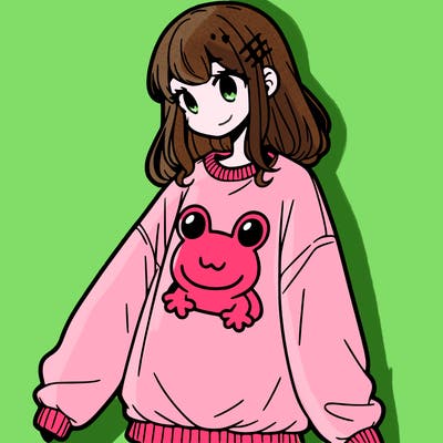 girl wearing frogging sweatshirt