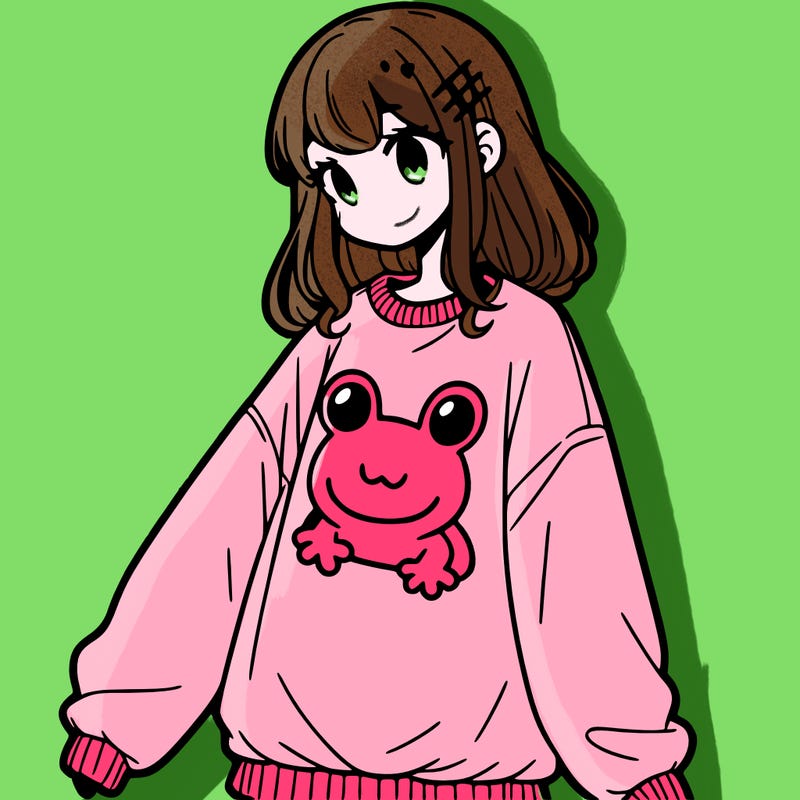 girl wearing frogging sweatshirt