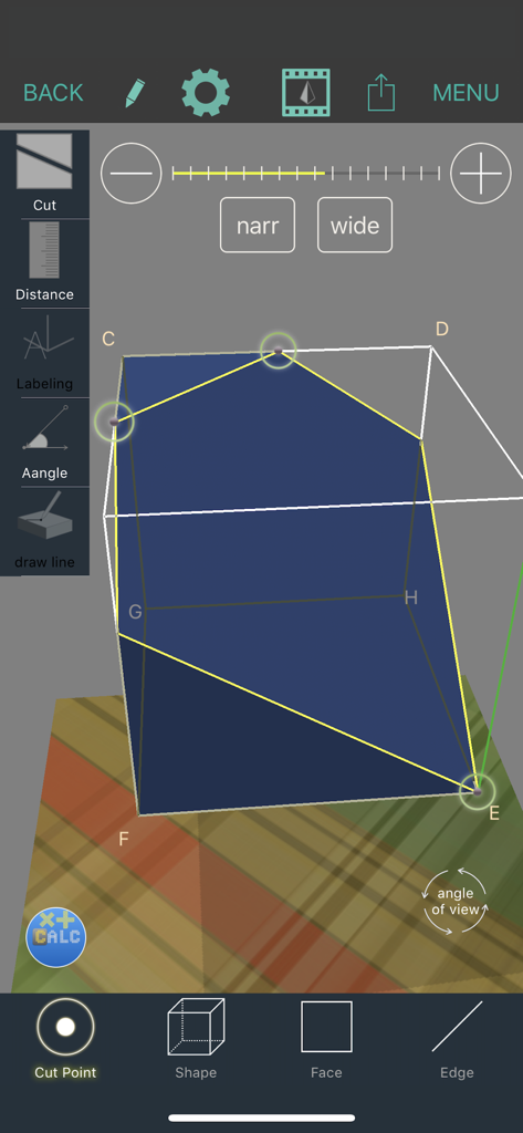 A 3D geometric shape being cut by a plane in the Mathematical Playground app to demonstrate cross-sections