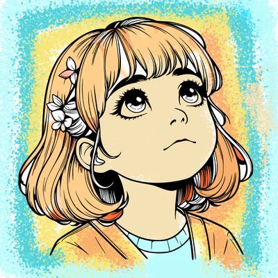 realistic girl looking up