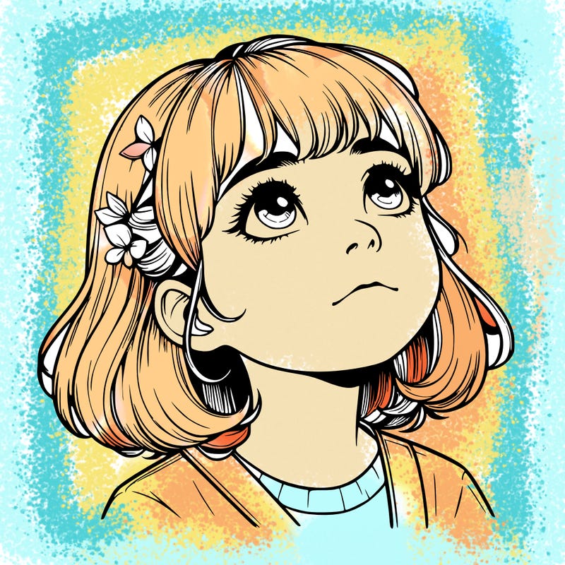 realistic girl looking up