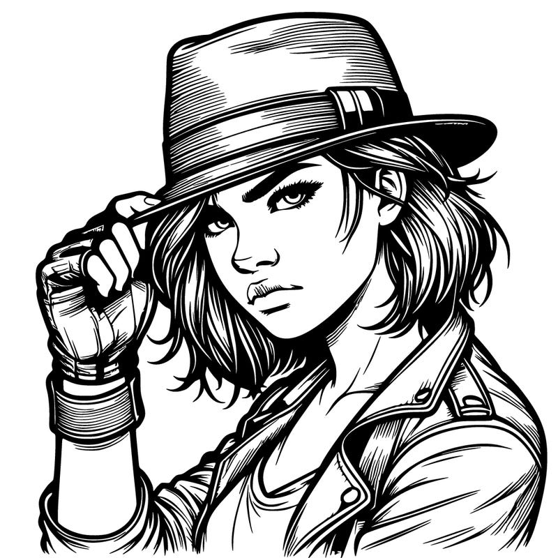 realistic tough girl with hat