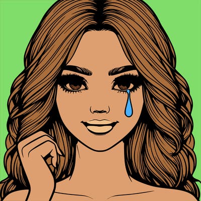 realistic beautiful girl with one tear of joy